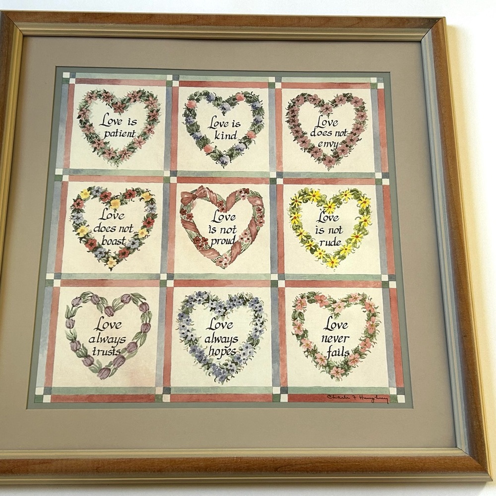 Vintage Love Is Wall Art Hearts ~ Cottage Core ~ Framed Home Decor